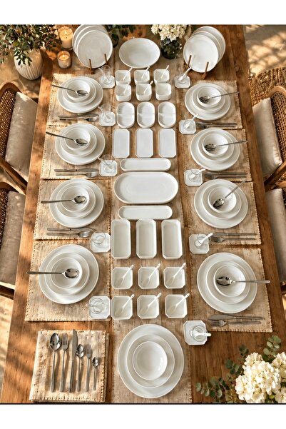 CASA DE BELLA White Modern Sade 201 Parça 12 Kişilik Yemek Takımı ve Kahvaltı...
