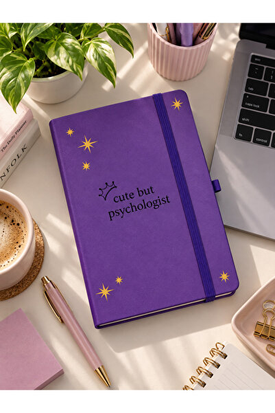 glowoow Cute But Psychologist Mor Termo Deri Defter Psikologlara Özel Lastikl...