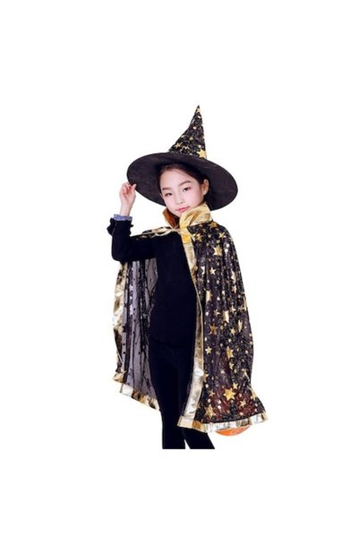 Funny Party Shop Children's Halloween set cape and hat, black, universal size