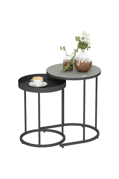 Generic Brand Set de 2 măsuțe de living, design tip cuib, blat tip tavă, meta...