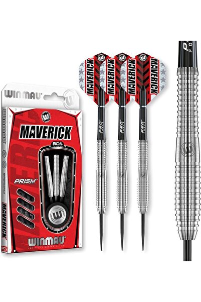 WINMAU Maverick 21-25 Gram Professional Steeltip Tungsten Darts Set with Flig...