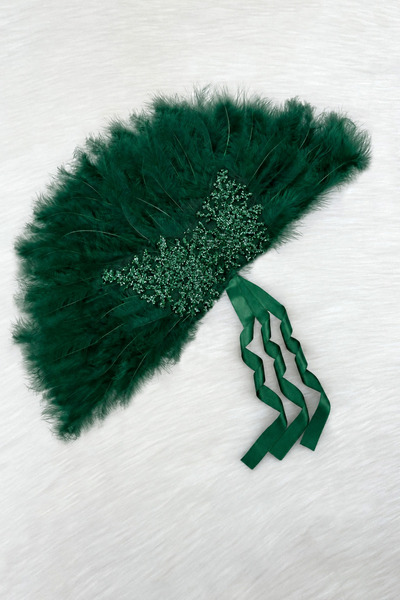 ZEYMERADE Emerald Green Bridal Fan, Sparkling Vip Pine Laced Henna Bacheloret...