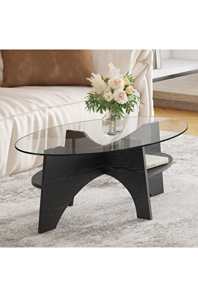 Generic Brand Măsuță laterală ovală modernă din sticlă securizată – 104,9 cm ...
