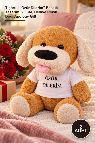 Yenilig 2 Plush Toy Dogs - T-Shirt with "I'M Sorry" Printed Design, 25 Cm, Gi...