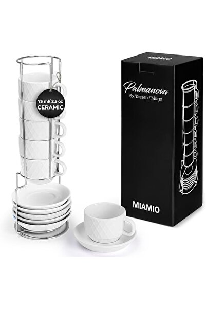 MIAMIO - Espresso Cups Set of 6 Ceramic (75 ml) - Palmanova (White)