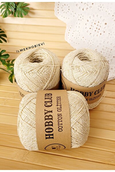 ilmekhobievi Knitting Yarn Cotton Glitter Silvery Cream 100Gr-260Mt (1 Yumak)
