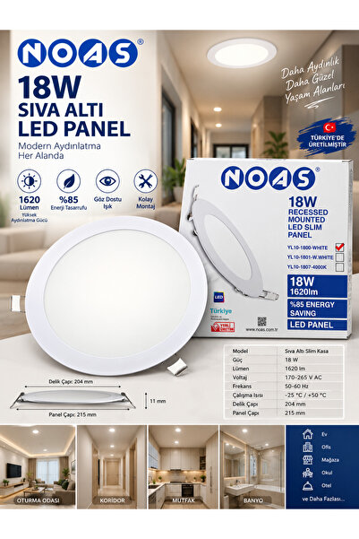 SimaAvize NOAS 18W Sıva Altı Yuvarlak Slim LED Panel Beyaz Işık 1620 Lümen – ...