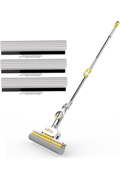 Zalcoon PVA Sponge Mop 33cm, Telescopic Handle Quadruple Roller| 3 Extra Supe...