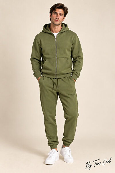 Tarz Cool Men's 3 Thread Count Cotton Zippered Hooded Tracksuit Set Basic Jog...