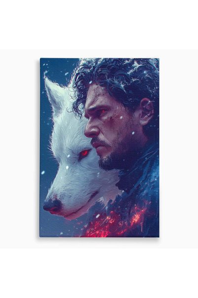 Luxcanva Tablou Canvas Lupul si John Snow 100x150 cm pe Sasiu Lemn Sabaticie ...