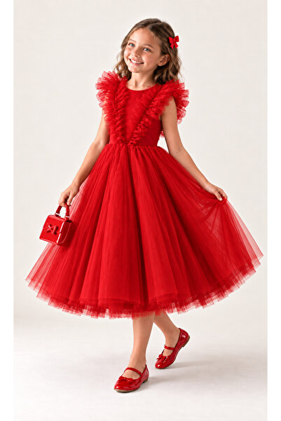 EYLÜL ELİF BUTİK Girls' Ruffled Tulle Princess Dress – Birthday and Special O...