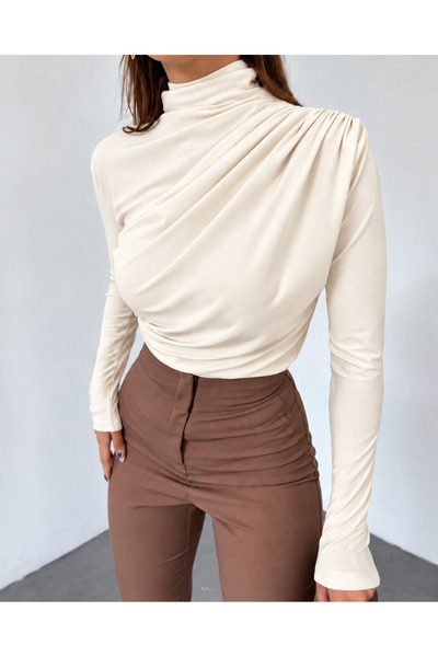 Machetta Women's Long Sleeve Gathered Stylish Crepe Blouse