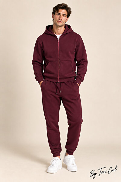Tarz Cool Men's 3 Thread Count Cotton Zippered Hooded Tracksuit Set Basic Jog...