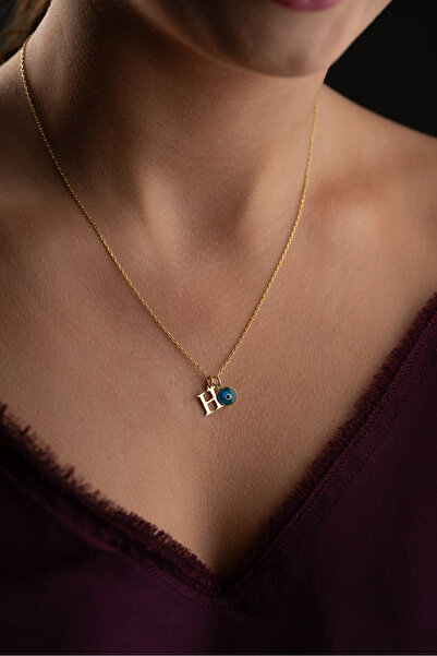 beonejewelry 925 Ayar Gümüş Kişiye Özel Nazar Detaylı Harf Kolye
