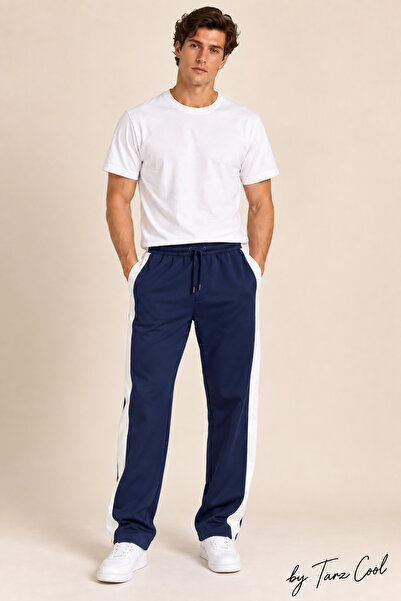 Tarz Cool Men's Side Striped Baggy Sweatpants 3 Yarn Threaded Cotton Loose Fi...