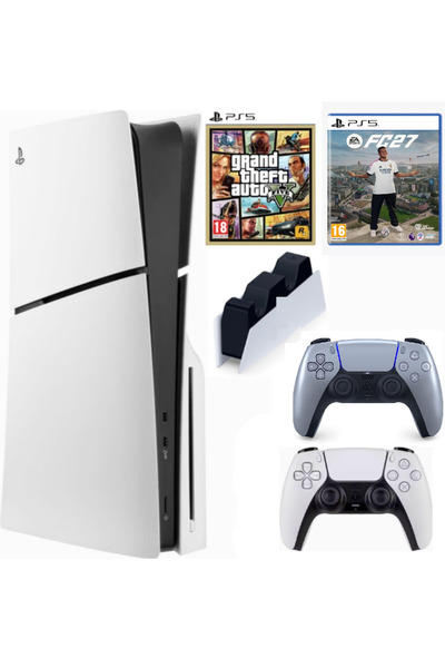 Sony Playstation 5 Slim Cdli + 2.kol Dualsense Silver + Şarj İstasyonu + GTA ...
