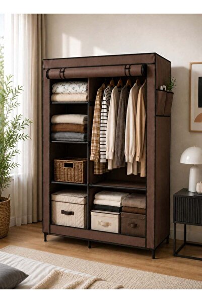 Roman Gifts خزانة ملابس من القماش الفاخر بإطار معدني، لون بني