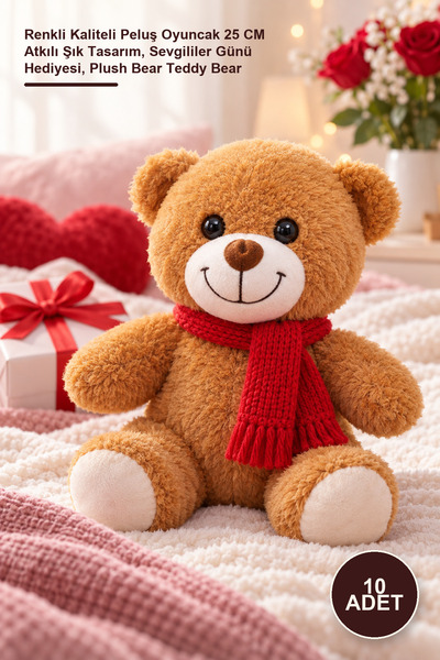 Yenilig 10 Pieces of Plush Teddy Bears – Colorful Quality Plush Toy 25 cm wit...