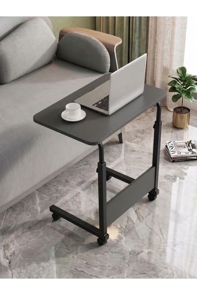 servetavcı Yükseklik Ayarlı Laptop Sehpası - Tekerli - Antrasit 60x40 Oval Kenar