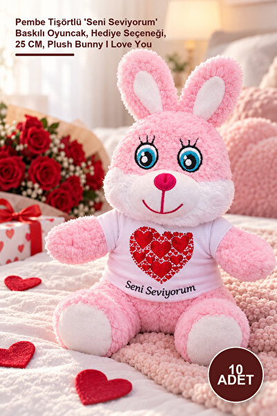 Yenilig 10 Pieces Plush Rabbit - Pink T-Shirt with'I Love You' Print Toy, Gif...