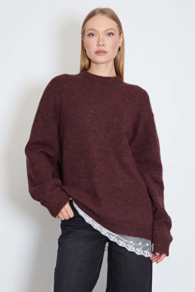 Fulla Moda Ruffled Skirt, Crew Neck, Loose Knit Sweater