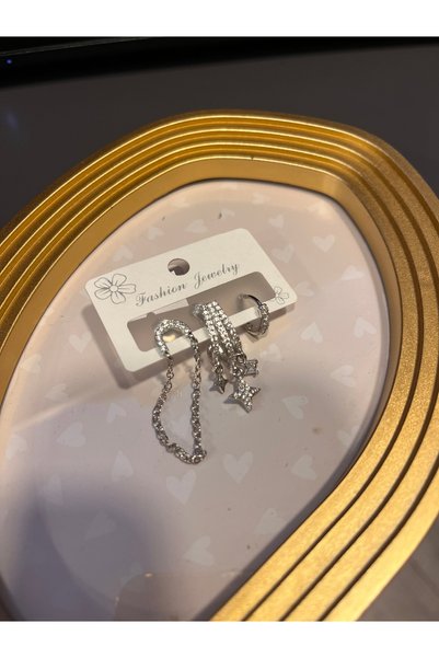 gozdeasutayaccessory Triple Silver Color Earrings