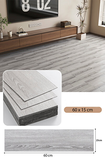 Bien Home 11 Adet, 60x15 Cm 1 m² Açık Gri Meşe, Gri-Bej Tonlarında Esnek Yıkanabilir Kesilebilir Silinebilir Zemin Duvar Parke Yer Döşemesi Kendinden Yapışkanlı PVC Zemin Kaplaması -Z003