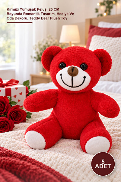 Yenilig 5 Pieces Plush Teddy Bear – Red Soft Plush, 25 cm Tall Romantic Desig...