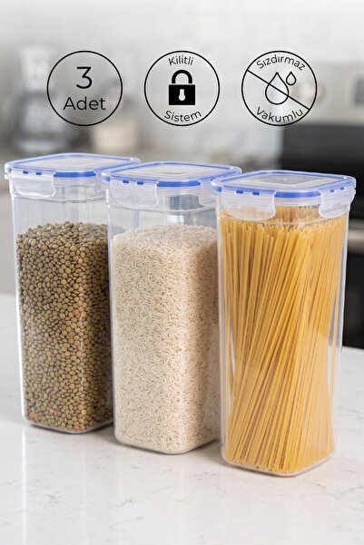 NESS HOME Set of 3 Square Vacuum Storage Containers with Labels, 2250 ml Food...