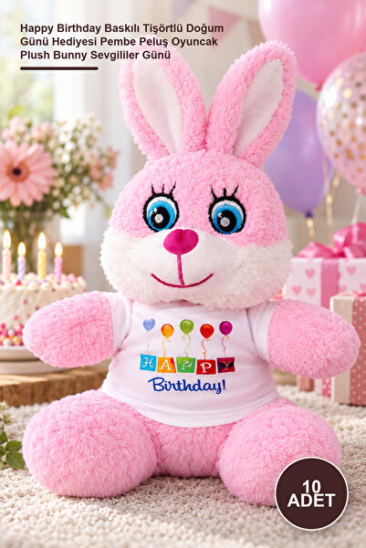 Yenilig 10 Pieces Plush Rabbit - Happy Birthday Printed T-Shirt Birthday Gift...