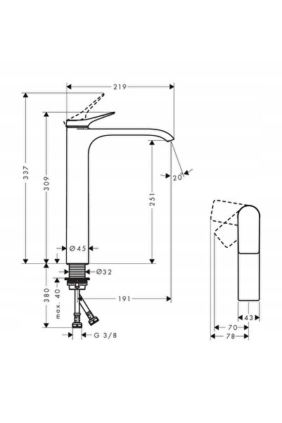 Hansgrohe Vivenis 250 CoolStart 75045000 Baterie lavoar cromată