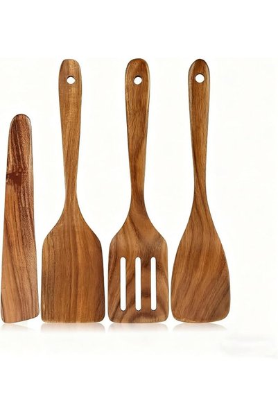 Generic Multi Purpose Wooden Kitchen Utensils 4 Piece Set Natural Teak Wood S...