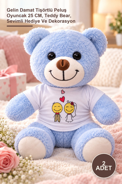 Yenilig 2 Plush Teddy Bears – Bride and Groom Plush Toy with T-Shirt 25 Cm, T...