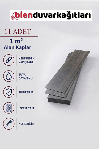 Bien Home 11 Adet, 60x15 Cm 1 m² Açık Gri Meşe, Gri-Bej Tonlarında Esnek Yıkanabilir Kesilebilir Silinebilir Zemin Duvar Parke Yer Döşemesi Kendinden Yapışkanlı PVC Zemin Kaplaması -Z003