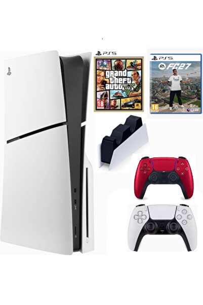 Sony Playstation 5 Slim Cdli + 2.kol Dualsense Volcanic kırmızı + Şarj İstasy...