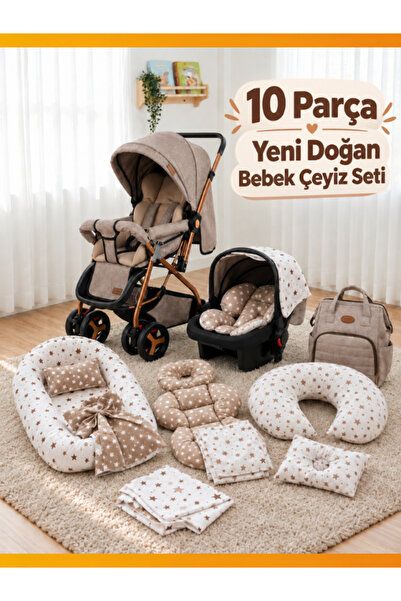 modabebekler 10 Parça Yenidoğan Bebek Çeyiz Seti, 7 Parça Babynestli Travel S...