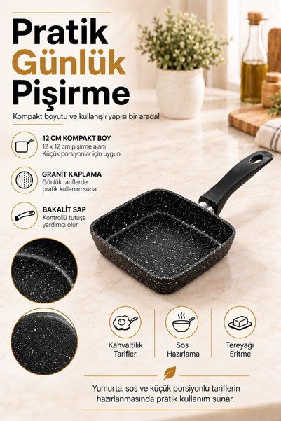 kochler 12 cm Square Mini Sauce Pan – Cast Aluminum, Small Pan with Handle
