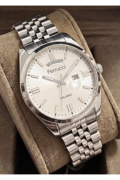Ferrucci Men's Functional Calendar Metal Mesh Cord Wristwatch with 2 Years Wa...