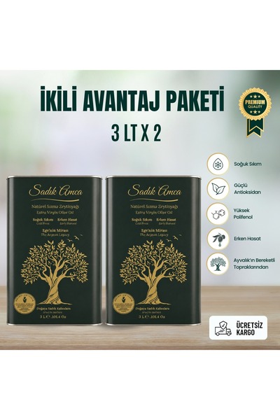 Natürel Sızma Ayvalık Zeytinyağı 3 Litre Avantaj Paketi
