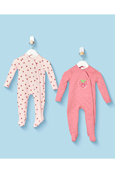 REDTAG Baby Girls Pink And Ivory Embroidered Sleepsuit Set