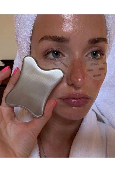 THE LONGEVITY Paslanmaz Çelik Satin Yüz Masaj Aleti (Gua Sha) - Stainless Ste...