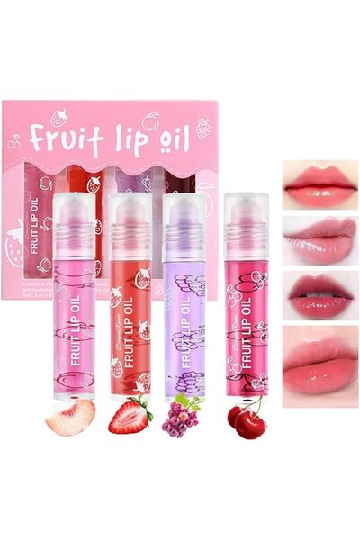 Yelajoy Roll-On Lip Gloss Set - 4 Pack Fruity Flavors Lip Oil, Moisturizing L...