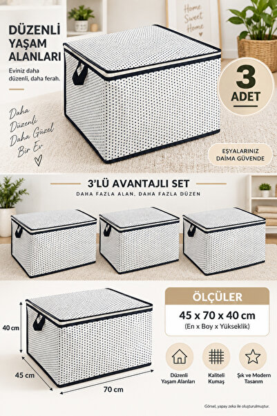 BEST CONCEPT 3 ADET- Lacivert Puantiyeli Maxi Boy Baza Altı Yastık Yorgan Kaz...
