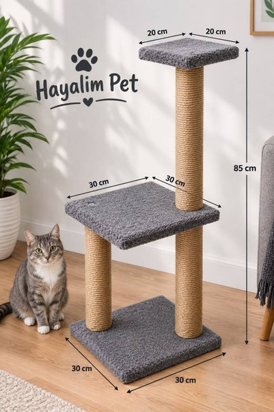 85 Cm Gri Iki Katlı Kedi Tırmalama Tahtası