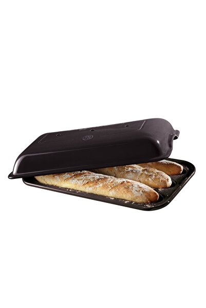 Emile Henry Baguette baking pan, ceramics, 39.5x23.5cm/3.7L, Charcoal -