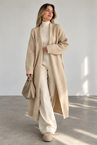 My Blog Ecru Sahra Long Plain Cardigan - 2Y4164