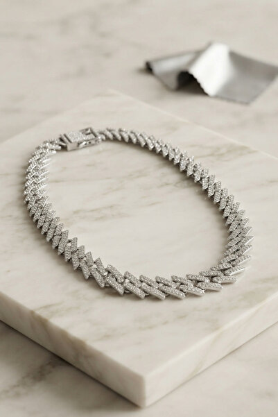 LuxeGem Silver Color Zircon Stone Cuba Chain Model Men's Necklace