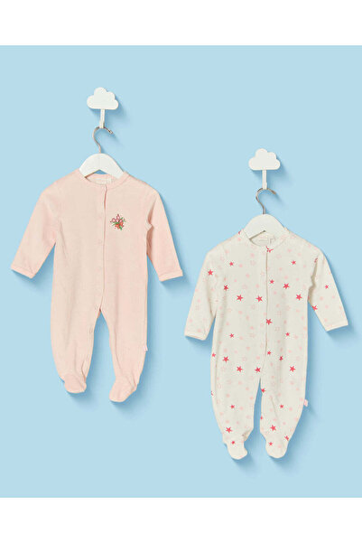 REDTAG Baby Girls Pink And White Sleepsuit 2 Piece Set