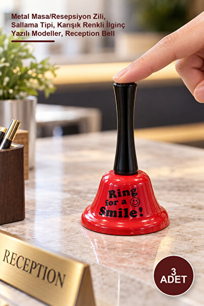 Yenilig 3 Adet Sallamalı Resepsiyon Zil – Metal Masa/Resepsiyon Zili, Sallama Tipi, Karışık Renkli İlginç Yazılı Modeller, Reception Bell