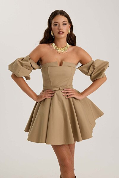 NOK İSTANBUL Dusk Volume Mini Dress Bronze Brown